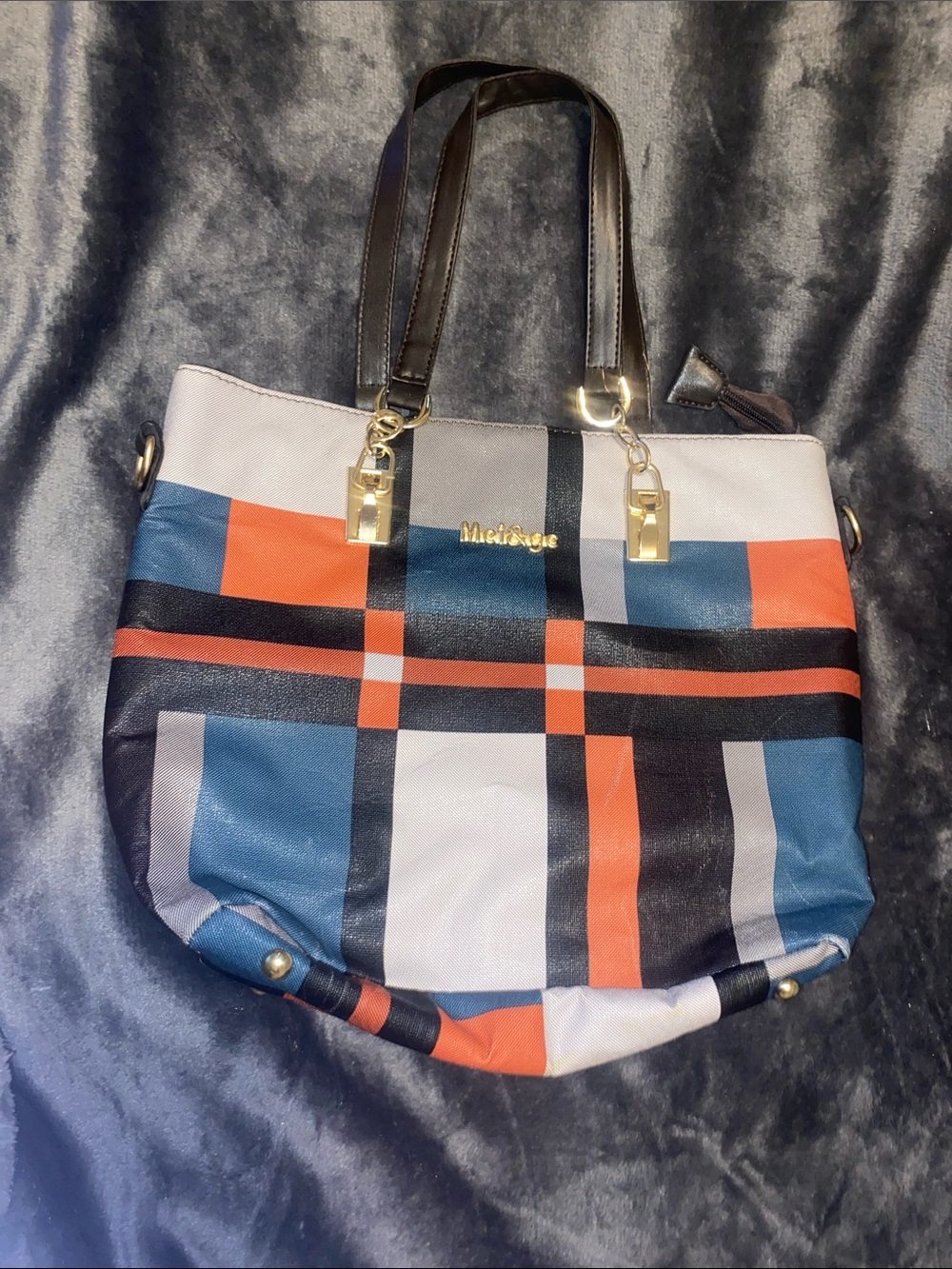 Mei & ge Multicolor Plaid Shoulder Bag with Gold Hardware